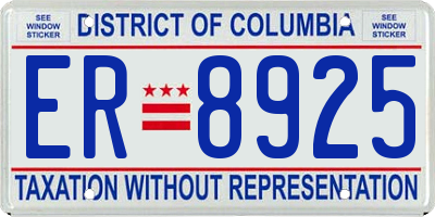 DC license plate ER8925