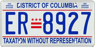 DC license plate ER8927