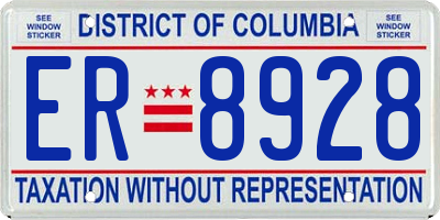 DC license plate ER8928