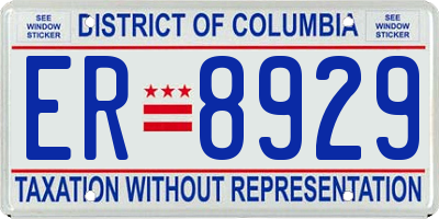 DC license plate ER8929