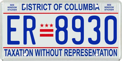 DC license plate ER8930