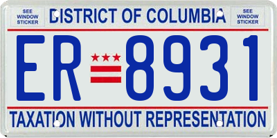 DC license plate ER8931