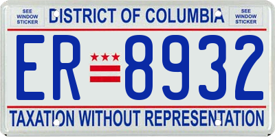 DC license plate ER8932