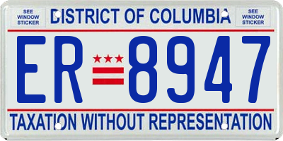 DC license plate ER8947