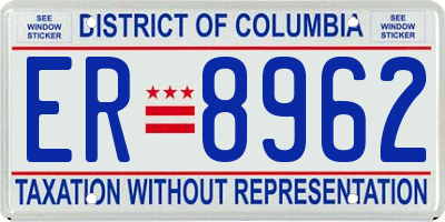 DC license plate ER8962