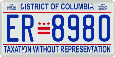 DC license plate ER8980