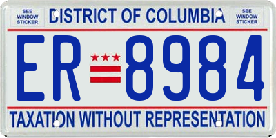 DC license plate ER8984