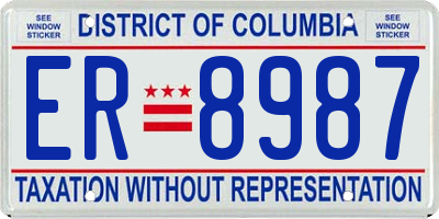 DC license plate ER8987