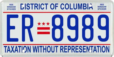DC license plate ER8989