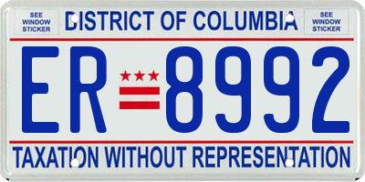 DC license plate ER8992