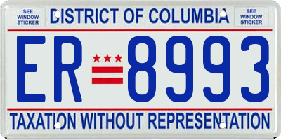 DC license plate ER8993