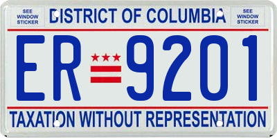 DC license plate ER9201
