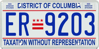 DC license plate ER9203