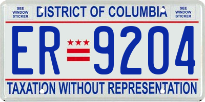 DC license plate ER9204