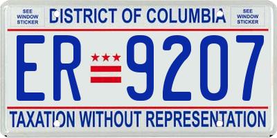 DC license plate ER9207