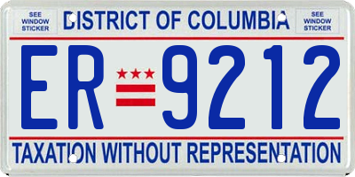 DC license plate ER9212