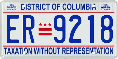 DC license plate ER9218