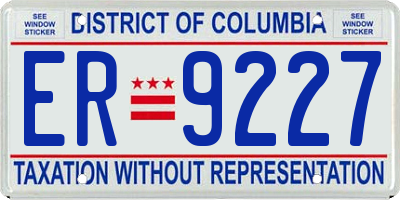 DC license plate ER9227