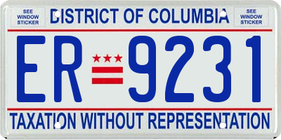 DC license plate ER9231
