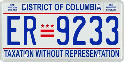 DC license plate ER9233