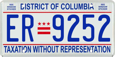 DC license plate ER9252
