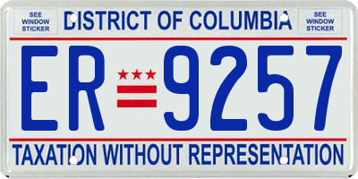 DC license plate ER9257
