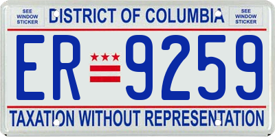 DC license plate ER9259