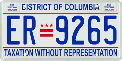 DC license plate ER9265
