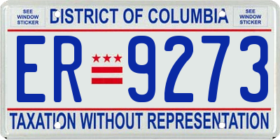 DC license plate ER9273