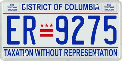 DC license plate ER9275