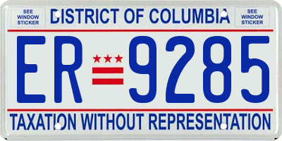 DC license plate ER9285