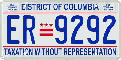 DC license plate ER9292