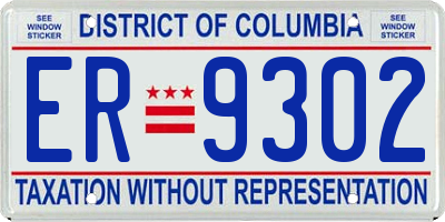 DC license plate ER9302