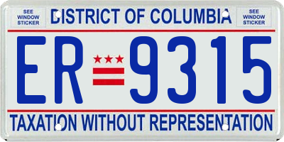 DC license plate ER9315