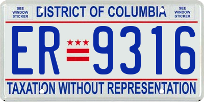 DC license plate ER9316