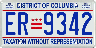 DC license plate ER9342