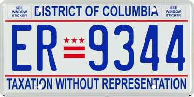 DC license plate ER9344