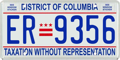 DC license plate ER9356