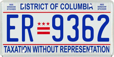 DC license plate ER9362