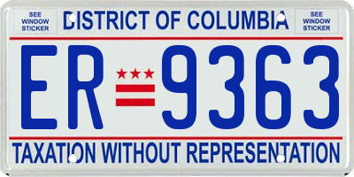 DC license plate ER9363