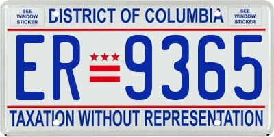 DC license plate ER9365