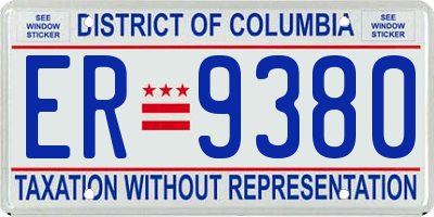 DC license plate ER9380