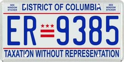 DC license plate ER9385
