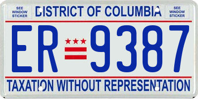 DC license plate ER9387