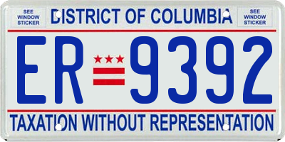 DC license plate ER9392