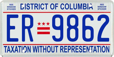 DC license plate ER9862