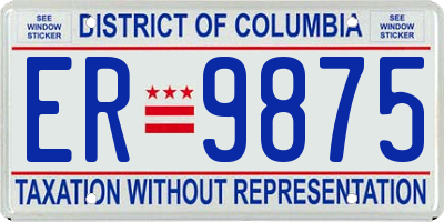 DC license plate ER9875
