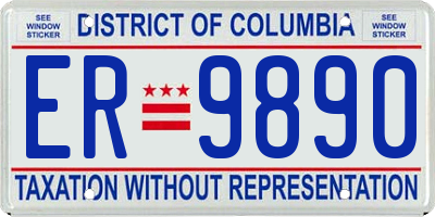 DC license plate ER9890