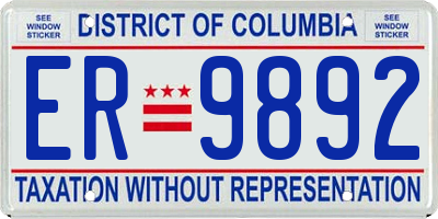 DC license plate ER9892