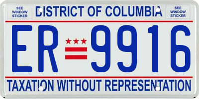 DC license plate ER9916